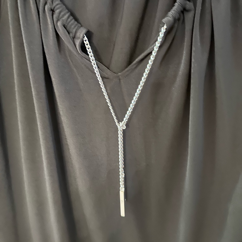 NWOT Michael Kors Black Rayon with silver metal neck chain blouse. - Picture 4 of 9